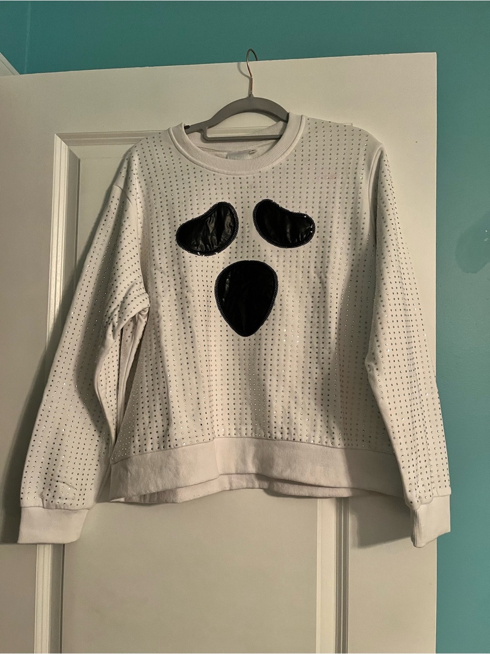 QUEEN OF SPARKLES white rhinestone Ghost sweatshirt